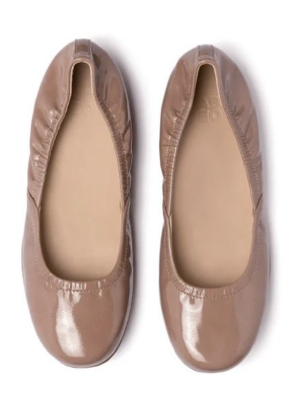 ABEO Tilly Ballet Flats Nude Patent Leather Scrunch Heel Arch Support 7